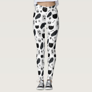 Black and Grey Halloween Icons Pattern Leggings