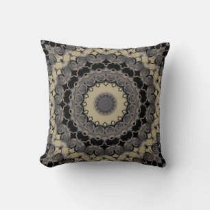 Black and grey, kaleidoscope, ornament throw pillow