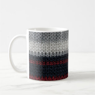 Black and grey knitting wool with red and white st coffee mug