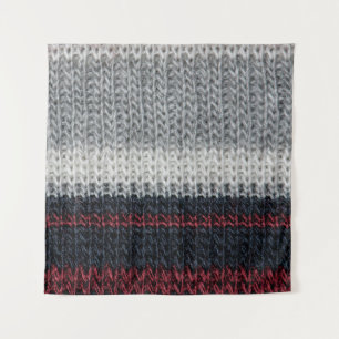 Black and grey knitting wool with red and white st tapestry