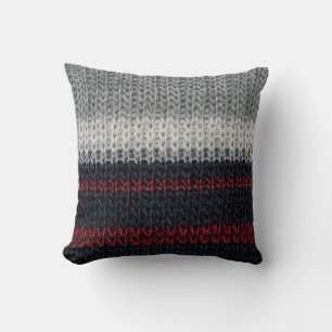 Black and grey knitting wool with red and white st throw pillow