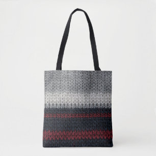 Black and grey knitting wool with red and white st tote bag