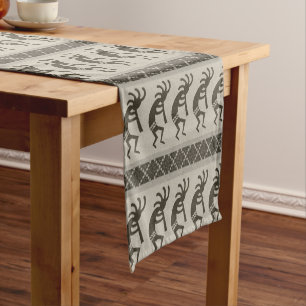Black And Grey Kokopelli Aztec Pattern Short Table Runner