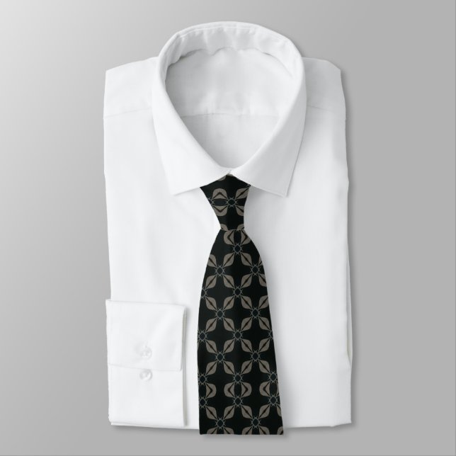 Black And Grey Leaf Pattern Tie (Tied)