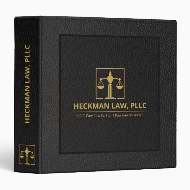 Black and Grey Leather Texture Gold Justice Scale Binder (Front/Spine)