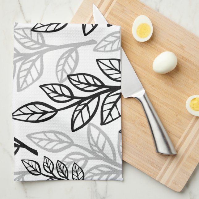 Black and Grey leaves Kitchen Towel (Quarter Fold)
