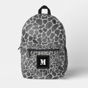 Black and Grey Leopard Print Pattern Monogram  Printed Backpack