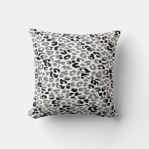 Black and Grey Leopard Print Skin Pattern Throw Pillow