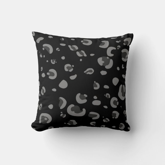 Black and Grey Leopard Print Style 019 Throw Pillow (Front)