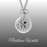 Black and grey Love Necklace Watch<br><div class="desc">Necklace Watch gift.
With the word 'love' and a heart shape replacing the letter O.
Black and grey.</div>