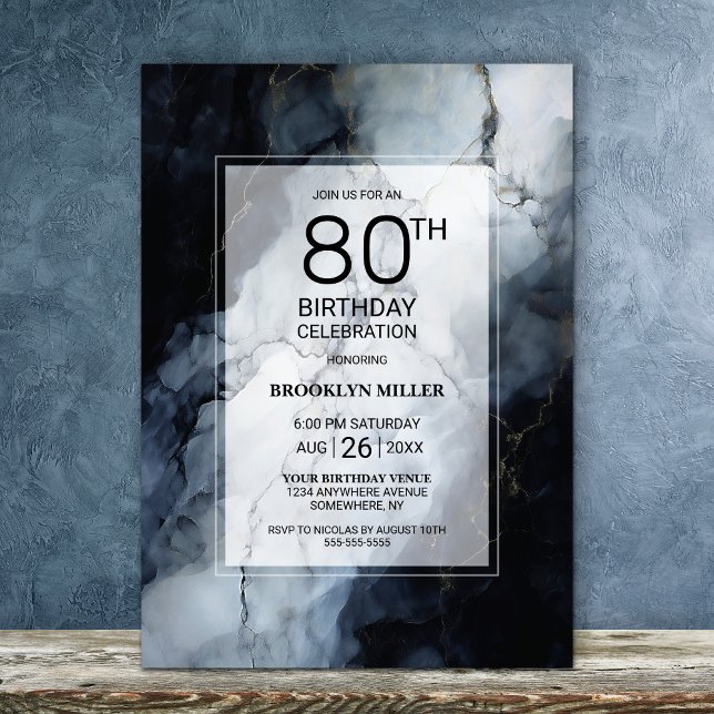Black and Grey Marble 80th Birthday Party Invitation (Creator Uploaded)