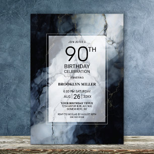 Black and Grey Marble 90th Birthday Party Invitation
