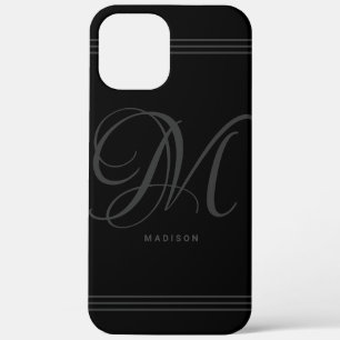 Black and Grey Minimalist Monogram and Name Case-M iPhone 12 Pro Max Case