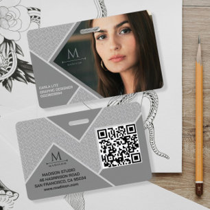 Black and Grey Modern Geometric Wavy Curved Lines Badge