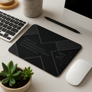 Black and Grey Modern Geometric Wavy Curved Lines Mouse Pad