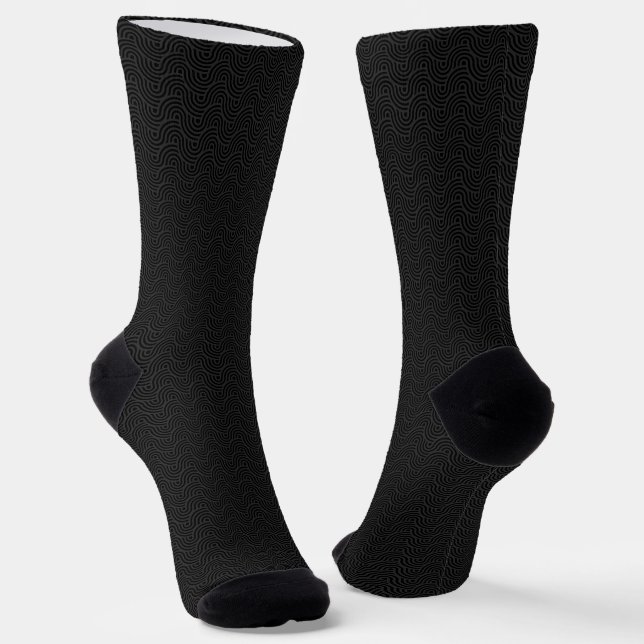 Black and Grey Modern Geometric Wavy Curved Lines Socks (Angled)