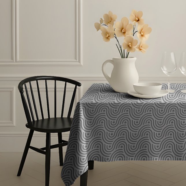 Black and Grey Modern Geometric Wavy Curved Lines Tablecloth (Creator Uploaded)