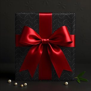 Black and Grey Modern Geometric Wavy Curved Lines Wrapping Paper