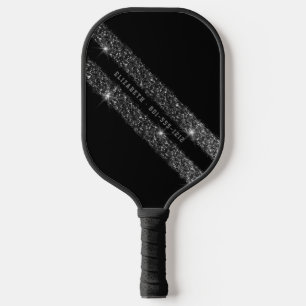 Black and Grey Monochrome Glitter Sport Stripe Pickleball Paddle