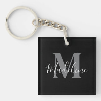 Black And Grey Monogram Elegant Keychain