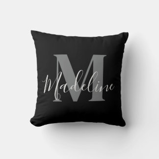 Black And Grey Monogram Elegant Throw Pillow