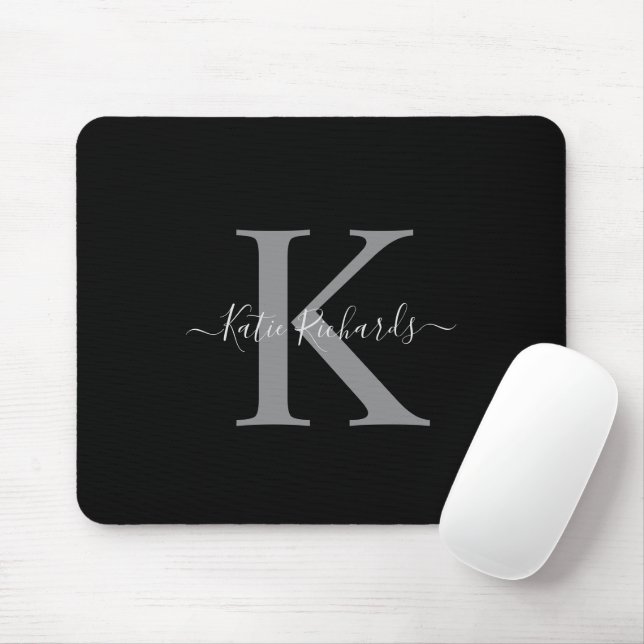 Black and Grey Monogram Mouse Pad (With Mouse)
