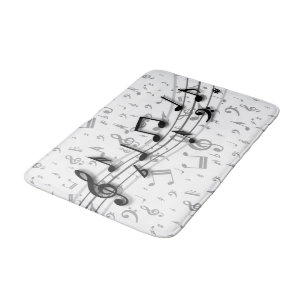 Black and grey musical notes bath mat