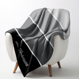 Black and Grey Ombre Stripes with Script Fleece Blanket