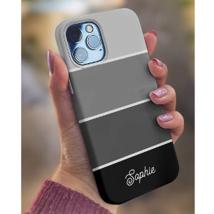 Black and Grey Ombre Stripes with Script iPhone 13 Case