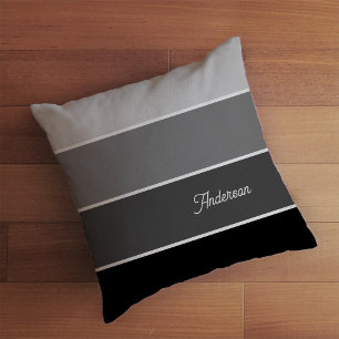 Black and Grey   Ombre Stripes with Script Throw Pillow