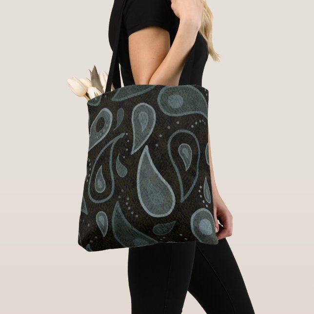 Black and Grey Paisley Pattern Tote Bag (Close Up)