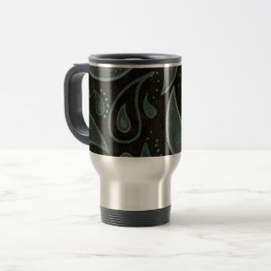 Black and Grey Paisley Pattern Travel Mug