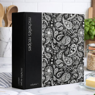 Black and Grey Paisley Recipe Binder