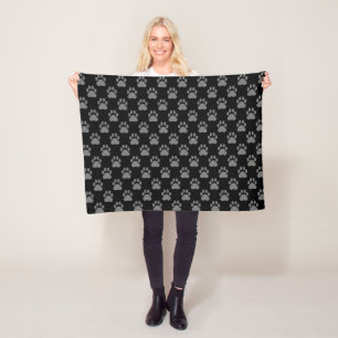 Black And Grey Paw Prints Pattern Fleece Blanket