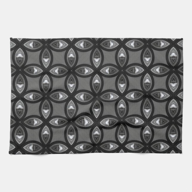 Black and Grey Petal Pattern Kitchen Towel (Horizontal)