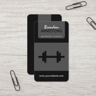 Black and Grey Pinstripe Dumbbell Personal Trainer Business Card