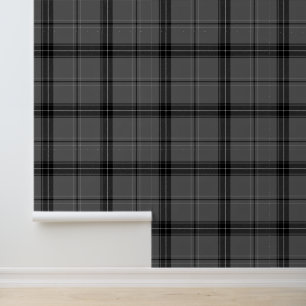 Black and Grey Plaid Checked Wallpaper