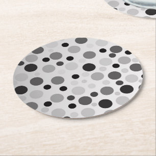 Black And Grey Polka Dots, Round Paper Coaster