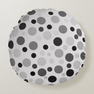 Black And Grey Polka Dots, Round Pillow