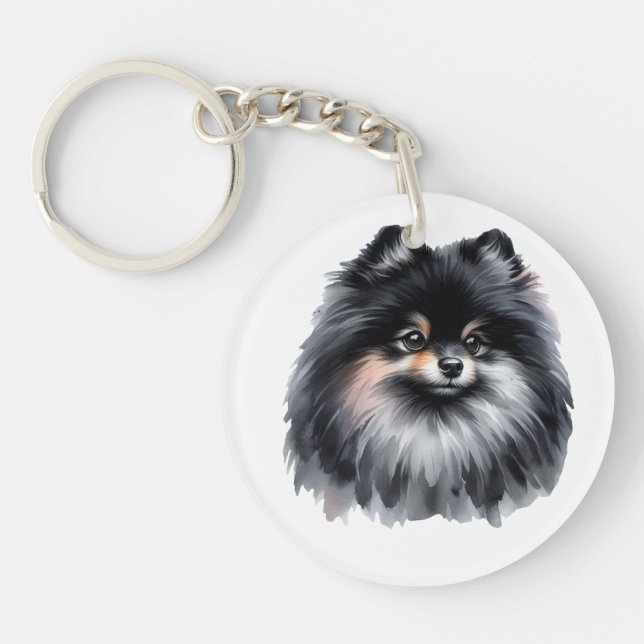 Black and Grey Pomeranian Keychain (Front)