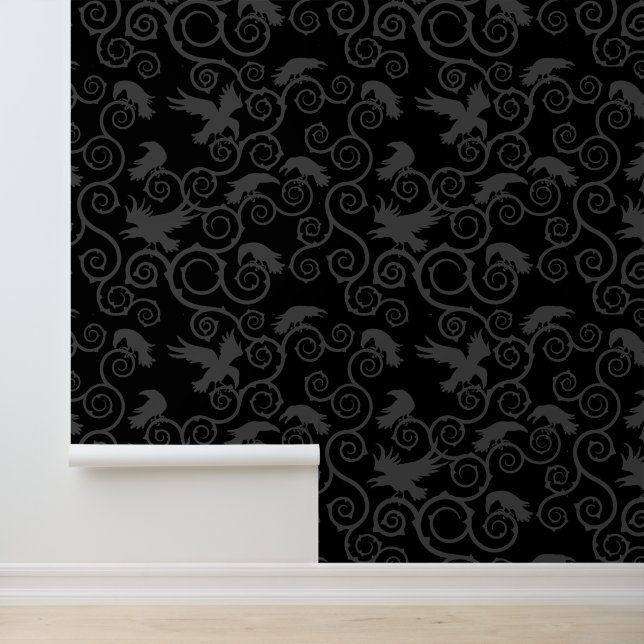 Black and Grey Raven Gothic Romantic Fairytale Wallpaper (Application)