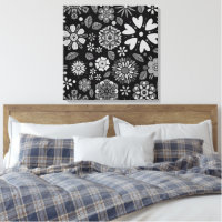 Black And Grey Retro Floral Art Seamless Pattern