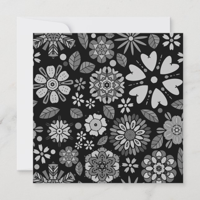 Black And Grey Retro Floral Art Seamless Pattern Card (Front)