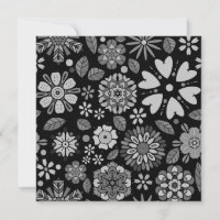 Black And Grey Retro Floral Art Seamless Pattern