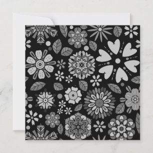 Black And Grey Retro Floral Art Seamless Pattern Card