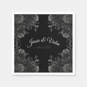 Black and Grey Roses Gothic Wedding Napkin