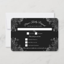Black and Grey Roses Gothic Wedding RSVP Reply