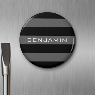 Black and Grey Rugby Stripes with Custom Name Magnet