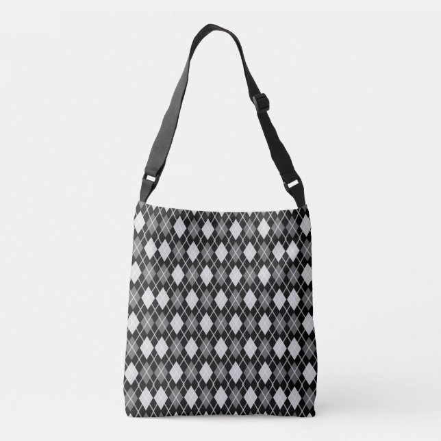 Black and Grey Seamless Argyle Pattern  Crossbody Bag (Back)