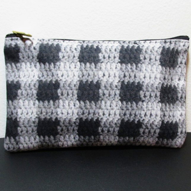 Black And Grey Shades Plaid Artisan Crochet Print  Accessory Pouch (Creator Uploaded)